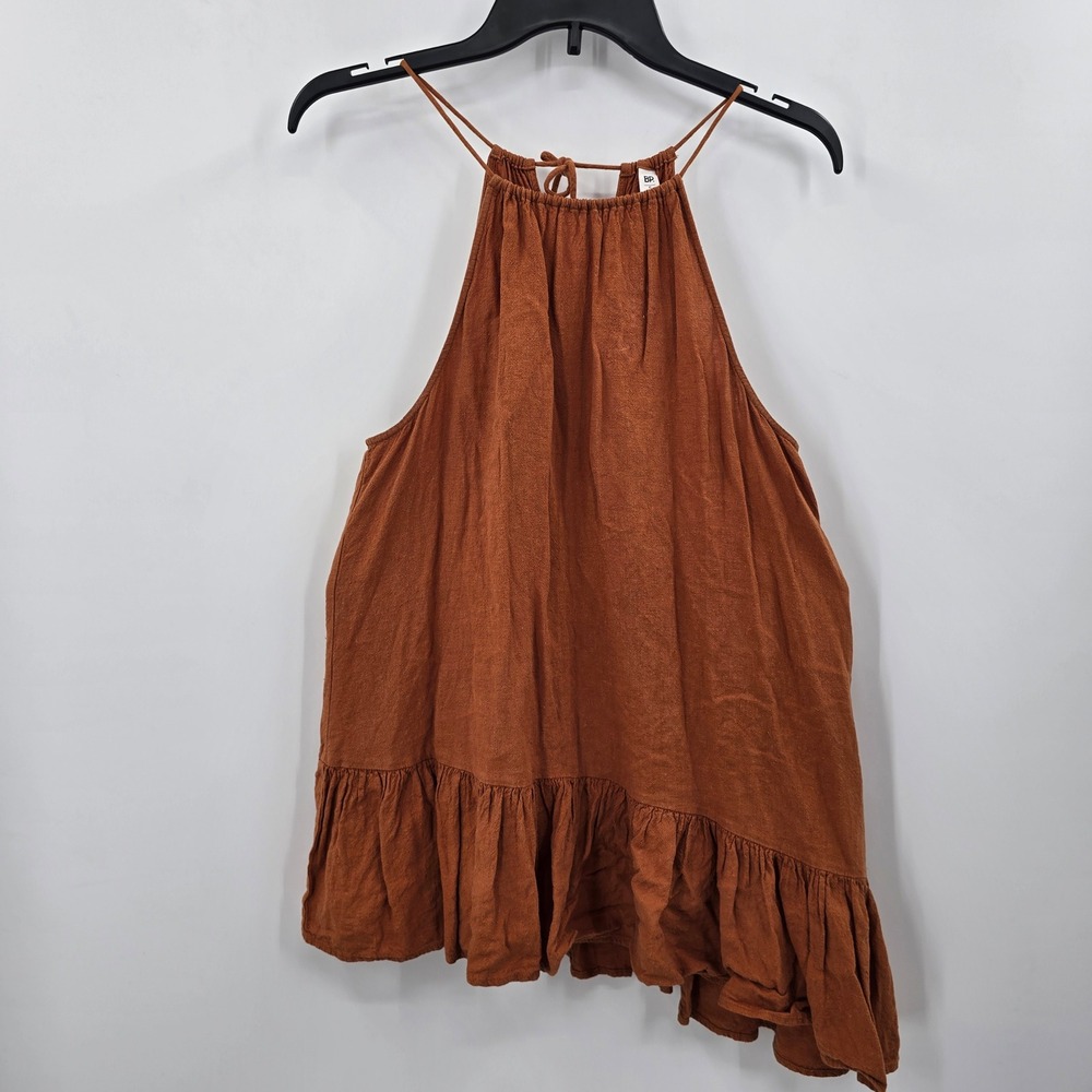 BP. Nordstrom Rust Brown Linen Blend Halter Ruffle Peplum Tank Top Small